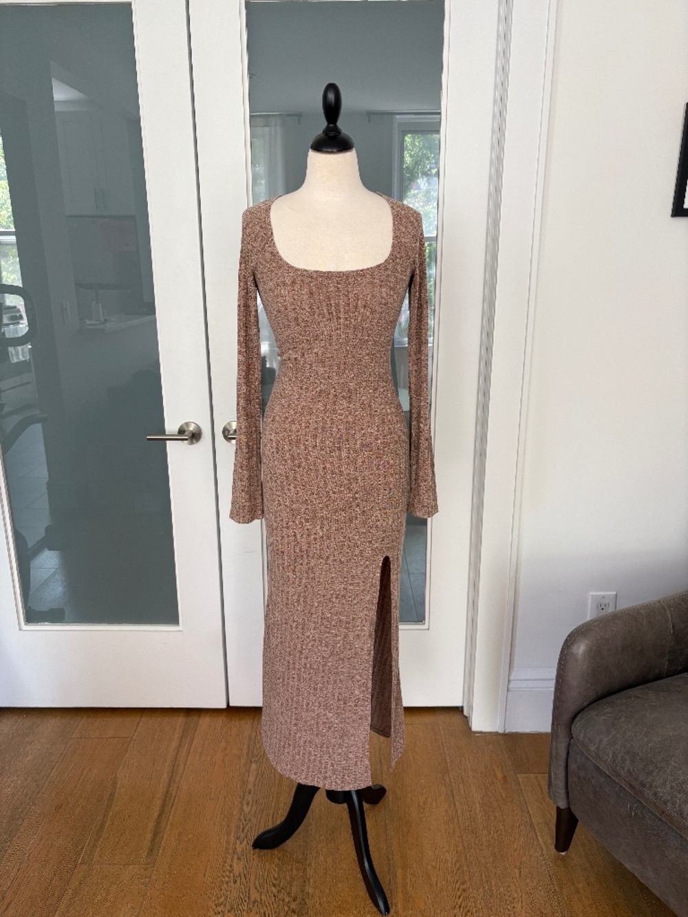 Reformation Lemon Long Sleeve Knit Midi Dress - Rosey Brown - Worn Once
